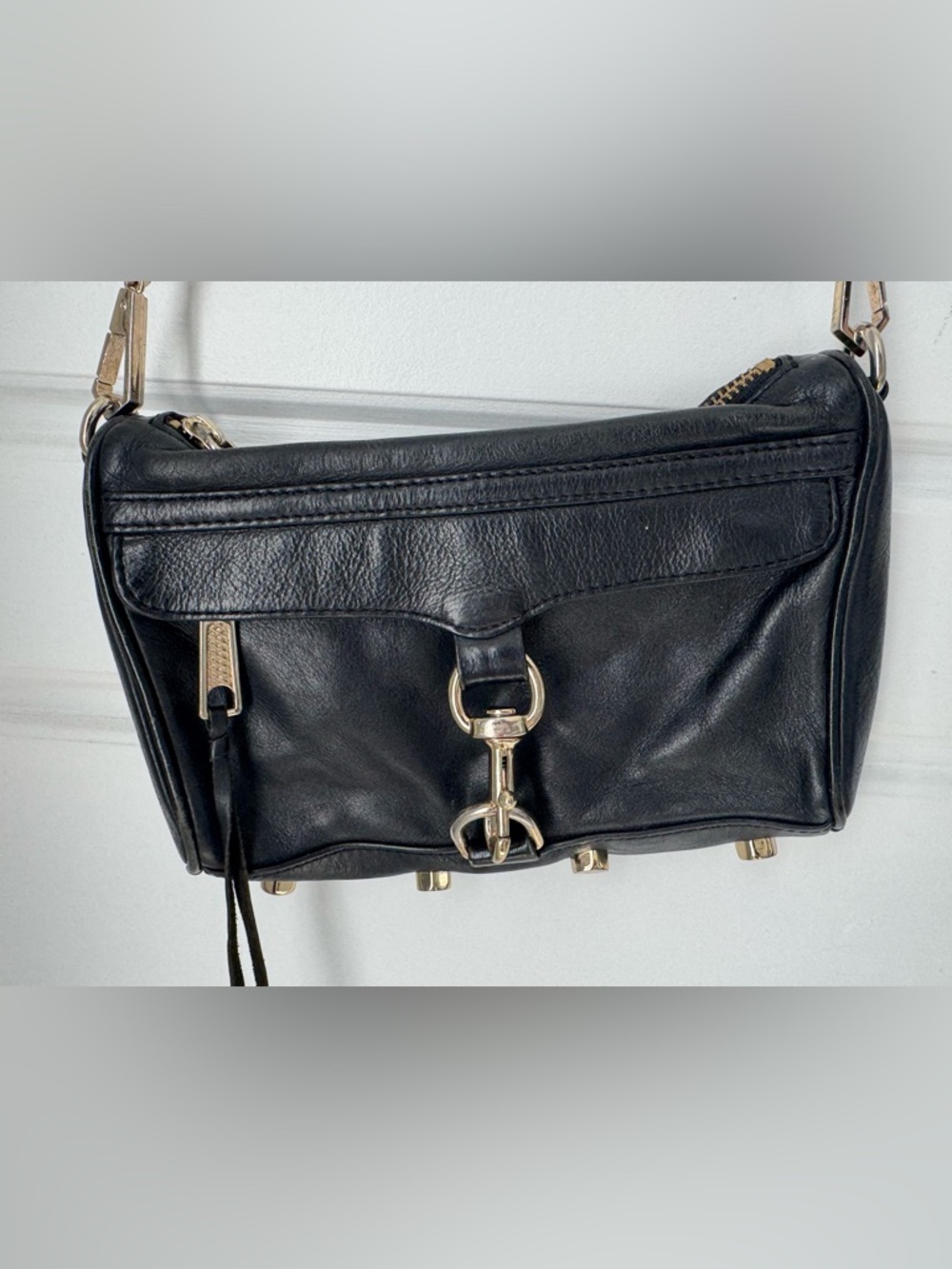 Rebecca Minkoff Mini M.A.C. crossbody shoulder bag gold black leather studded